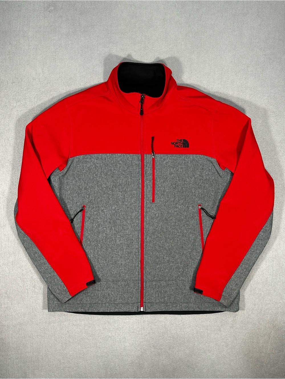 The North Face Mens L Softshell Jacket Red Gray Full Zip Fleece Lined